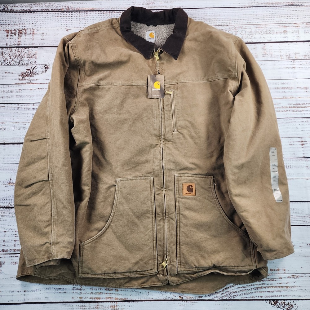 Carhartt C61 Frontier Brown Sandstone Ridge Coat Sherpa Lined Canvas Jacket 3XL